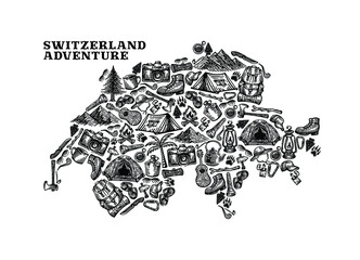 Obraz premium maps illustration of swiss country with camping element