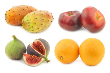 Assorted tropical fruit on a white background