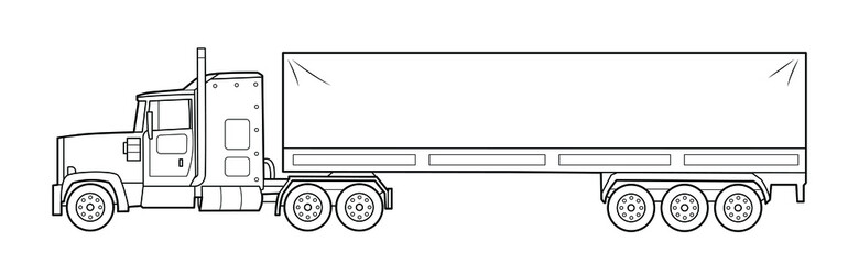 Heavy american cargo truck illustration  - simple line art contour of vehicle.