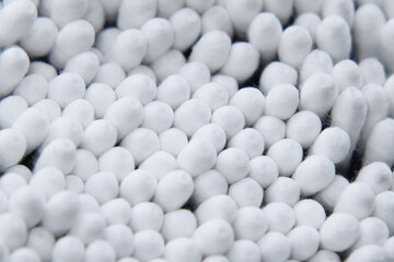 Cotton heads of cleaning hygiene sticks. Cotton swabs.