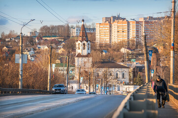 Varvarinskaya church and a man on the bridge in Smolensk