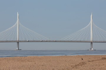 Picturesque landscape with beautiful Yacht Bridge in spring.