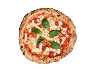 real italian Pizza margherita whit mozzarella and tomato isolated on white background
