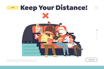 Keep social distance in cinema concept of landing page with people sitting closely watching movie