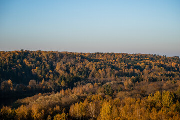 Beautiful and colorful forest valley by the river Gauja in Sigulda, Latvia during sunny autumn day