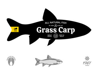Vector grass carp seafood label