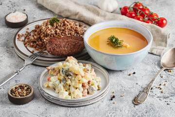 Complex lunch in a restaurant, business lunch