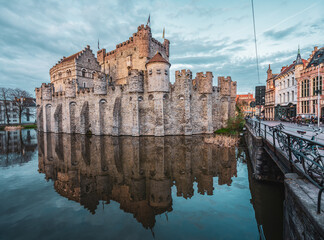 View of Gravensteen, the castle of the Counts of Flanders in Belgium.