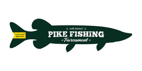 Vector pike fishing badge isolated on a white background