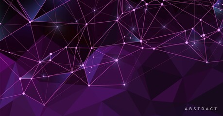 Polygonal banner. Abstract grid, triangular modern digital background. Color crystals shapes vector illustration