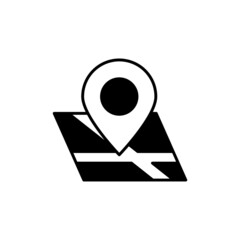 Map destination  icon in solid black flat shape glyph icon, isolated on white background 