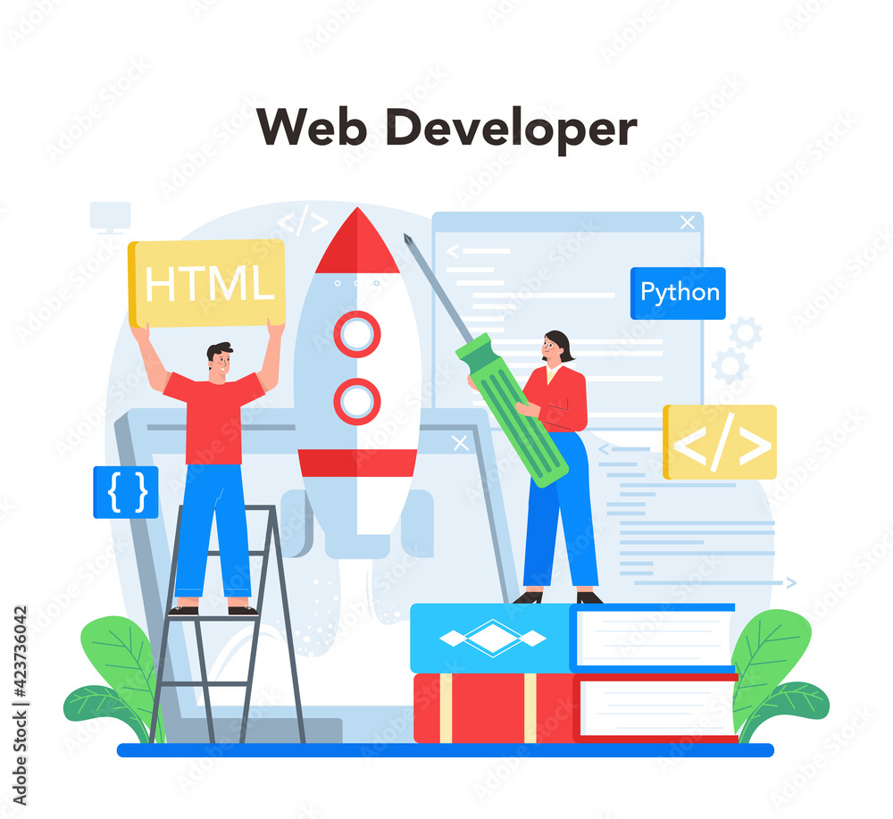 Poster web development concept. website optimization and web page interface