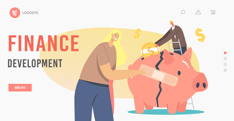 Finance Development Landing Page Template. Economic Recovery. Business People Characters Global Crisis.