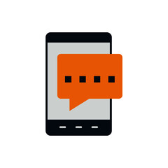 Mobile phone texting, mobile text messaging icon in color icon, isolated on white background 