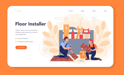 Flooring installer web banner or landing page. Professional parquet laying