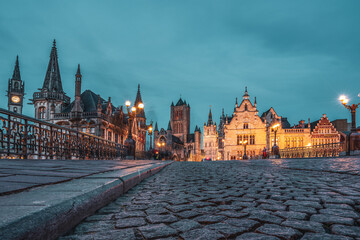 Naklejka premium The St. Michael Bridge in Ghent at night, Belgium.