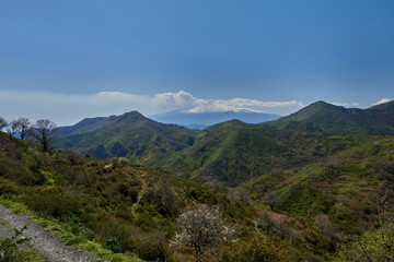 pastures and valleys under the Etna volcano in Siiclia still smoking