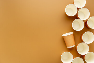 Layout of coffee paper cups. Overhead view