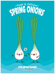 Vintage food poster design with Spring onions character.