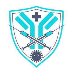 Obraz premium COVID-19 vaccination - antibody, virus, syringes