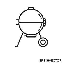 Fototapeta na wymiar Kettle grill line icon. Outline symbol of BBQ and grilling equipment. Sphere grill flat vector illustration.