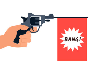 Hand with prop gun bang flag. Clipart image isolated on white background © dzm1try
