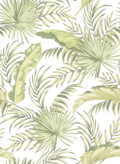 Jungle vector pattern with tropical leaves. Trendy summer print. Exotic seamless background.