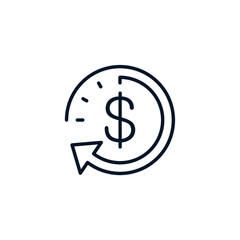 Arrow in a circle, dollar sign. The concept of time is money, quick profit. Vector icon isolated on white background.