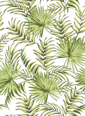 Naklejka na ściany i meble Jungle vector pattern with tropical leaves. Trendy summer print. Exotic seamless background.