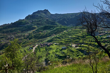 Fototapeta na wymiar monte kalfa in Sicilia and rural settlement among green pastures