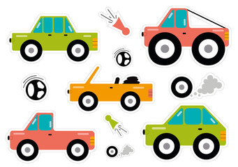 Illustrations of cars for stickers, patterns, postcards, invitations