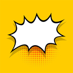 Comics speech bubble for text pop art design. White empty dialog cloud for text message halftone shadow. Comics sketch explosion elements comic book text style. Wow effect yellow cartoon vector