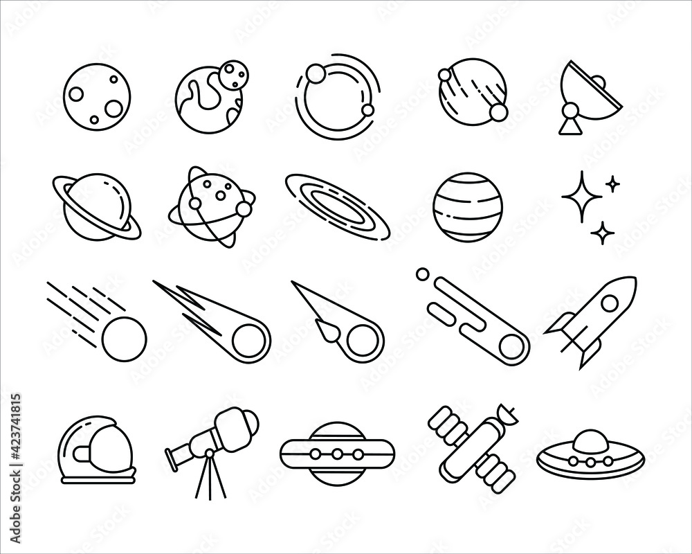 Poster outer space icon collection set. space object and technology illustration in vector design. galaxy s