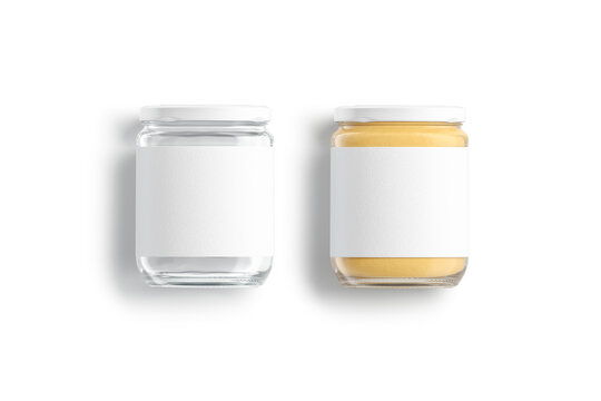 Blank Glass Jar With White Label And Peanut Butter Mockup