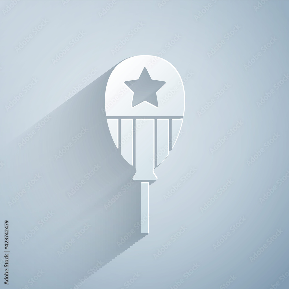 Sticker Paper cut Balloons with ribbon icon isolated on grey background. Happy Easter. Paper art style. Vector