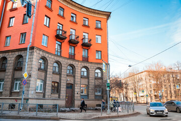 Beautiful old historic building in St. Petersburg in early spring. St Petersburg, Russia - 28 Mar 2021