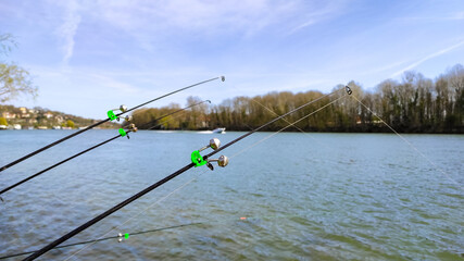 Fishing on the river in spring
