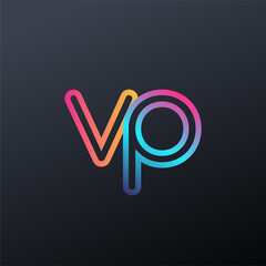 initial logo VP lowercase letter, colorful blue, orange and pink, linked outline rounded logo, modern and simple logo design.