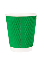 Green paper corrugated cup for coffee isolated on the white background