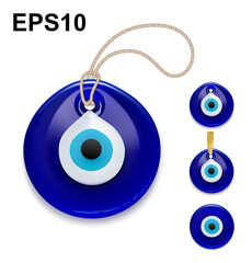 Evil eye protection signs. Symbol of protection. Blue Turkish Fatima's Eye. Amulet from evil eye. Nazar. Magic item, attribute. Vector illustration - 423744453