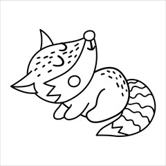 Vector black and white hand drawn baby fox. Cute little woodland animal line icon isolated on white background. Sweet forest illustration or coloring page..