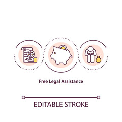 Free legal assistance concept icon. Law service for low income person. Counseling and advisory. Notary support idea thin line illustration. Vector isolated outline RGB color drawing. Editable stroke