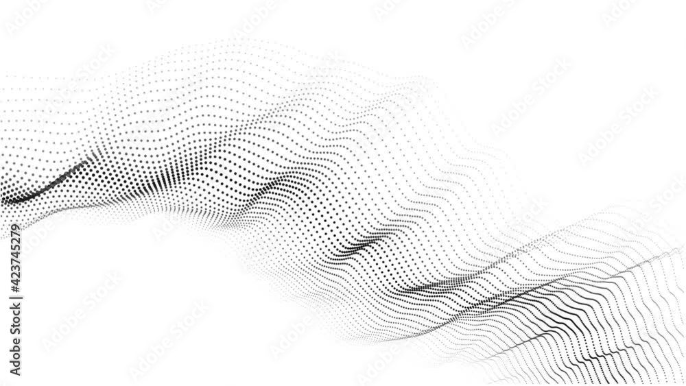 Poster A wave of moving particles. Abstract 3d illustration on a white background.