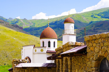 Snow-white mosque in the village of Eltyubyu in the valley of the Chegem river