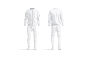 Blank white sport tracksuit with bomber, pants and sneakers mockup