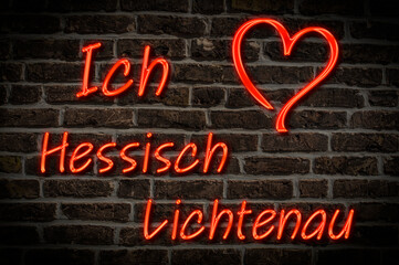 Leuchtreklame, Ich liebe Hessisch Lichtenau, Hessen, Deutschland, Europa | Illuminated advertising, I love Hessisch Lichtenau, Hesse, Germany, Europe