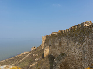 Fototapeta na wymiar Part of the fortress and sea view, Akkerman Fortress in Ukraine, Ancient landmarks and modern recreation