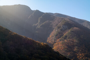 Fototapeta premium Autumn scenery of Cheonhwangsan Mountain, a famous landmark in Miryang, Gyeongsangnam-do, South Korea.
