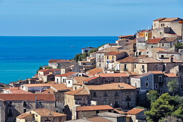 Fototapeta na wymiar View of the village of Scalea; District of Cosenza; Calabria, Italy; Europe