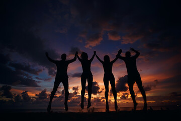 friends on the beach summer by the sea / cheerful company of young friends, summer view